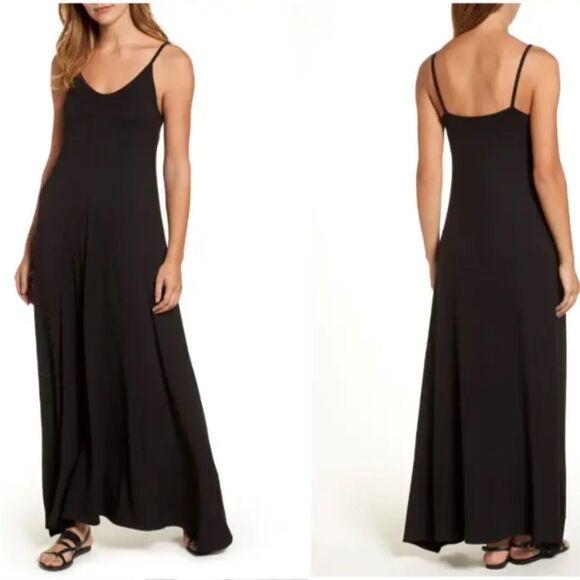 NEW LOVEAPPELLA Black V-Neck Rayon Stretch Knit Maxi Dress - Picture 1 of 5